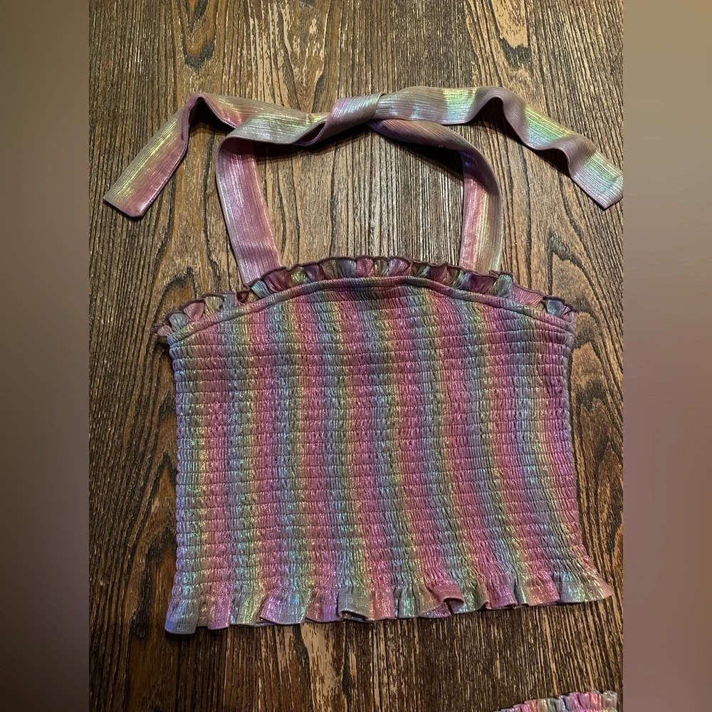Rainbow Pink Metallic Matching Set Halter Top and Shorts TCEC